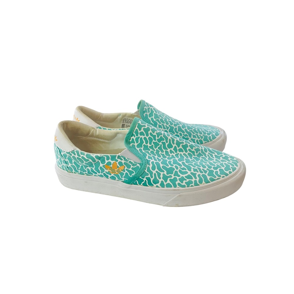 Adidas Court Rallye Slip On Sneakers Teal White Animal Print Low Top Size 8